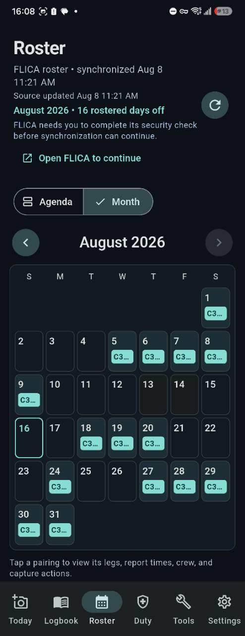 BlockLog Android roster month calendar